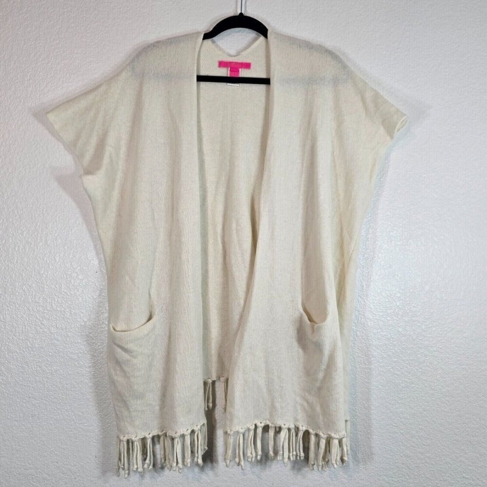 Lilly Pulitzer Fringe Cardigan Small Medium Merino Wool Cashmere Coastal Grandma
